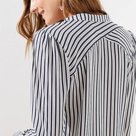 LOFT Striped Crossover Back Yoke Utility Blouse - Picture 2 of 16